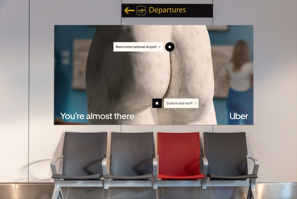 Billboard of Uber's Gatwick Michelangelo ad